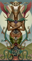 Goddess of the Serpent Twins
14x23
oil on paper and wood
2008
private collection
